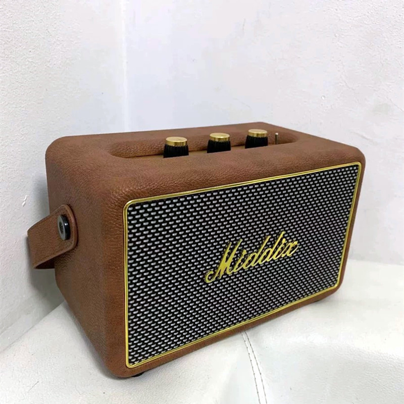 Professional Portable Wireless Vintage Bluetooth Speakers USB Card Reader Wooden PU Outdoor Home