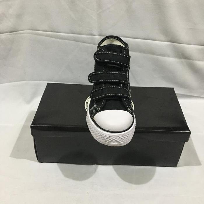 [ Tomkins Warrior Style ] Sepatu Sekolah Bts Anak Perekat Lin Star Hi Hitam Putih
