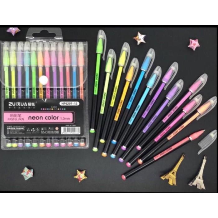 ZHUIXUA PULPEN GLITER 12 WARNA PASTEL / PULPEN GEL WARNA WARNI NEON