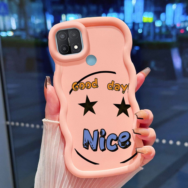 Casing Hp Untuk OPPO A15 A15s A35 4G Case Emoji mata berbinar Cesing Polos Kasing Macaron gelombang 