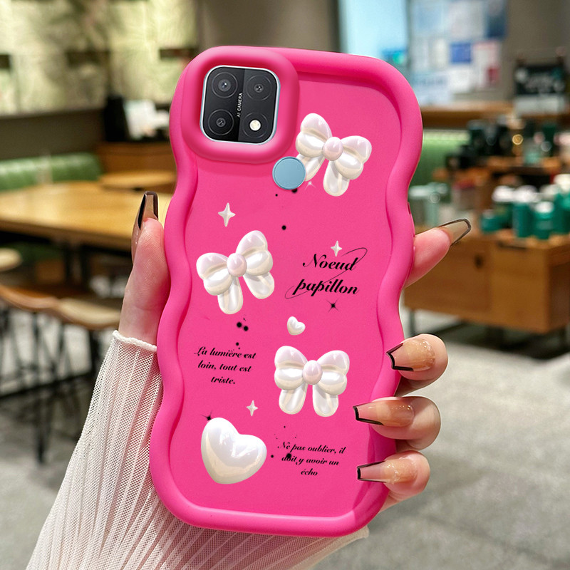 Casing Hp Untuk OPPO A15 A15s A35 4G Case Mewah Style Bow Putih Mutiara Cesing Polos Kasing Macaron 