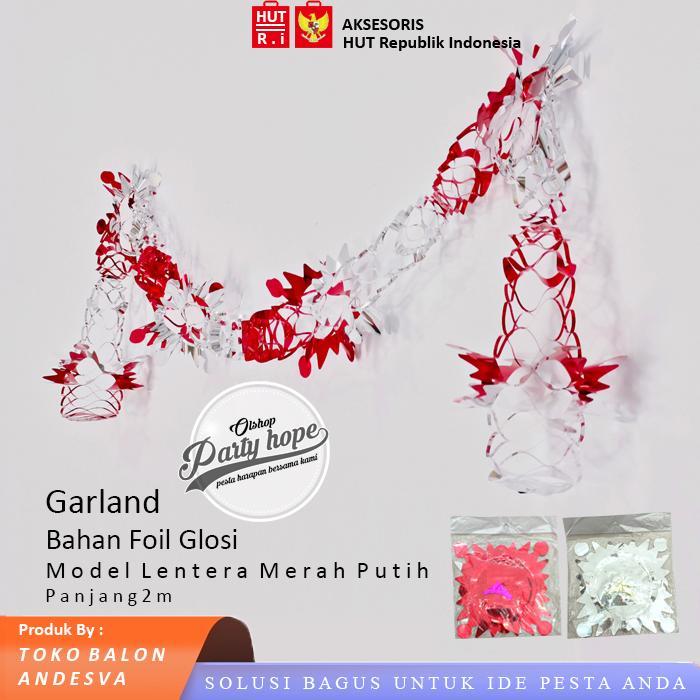hiasan garland lentera merah putih / garland 3d ornamen merah putih