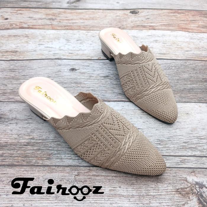 Donatello - Sandal Selop/Mules Wanita Heels Rajut Import Hak 3Cm
