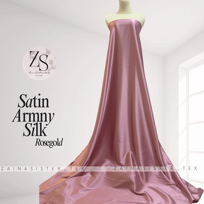 1/2 Meter Bahan Kain Satin *rmni Silk Stretch - Rosegold