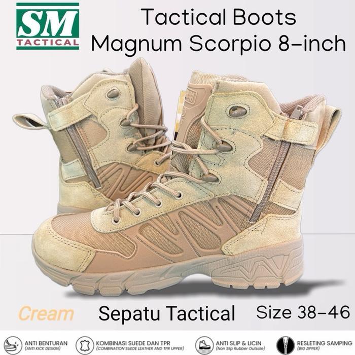 Sepatu Tactical Magnum Scorpio 8-inch Krem PDH sol Antislip untuk Pria - Kerja, Boots, Shoes