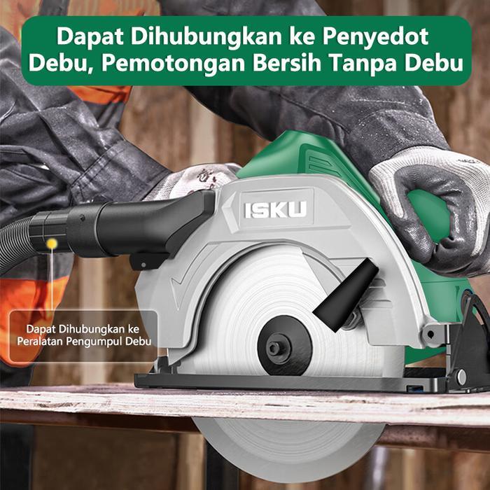 Isku Circular Saw 7 Inch Mesin Gergaji Listrik Potong Belah Kayu Triplek Papan Serkel Kayu 1000W