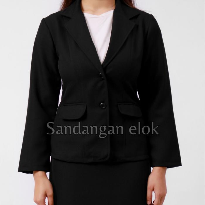Setelan Jas Blazer dan Rok Wanita untuk Sidang Skripsi Wisuda - Hitam, S