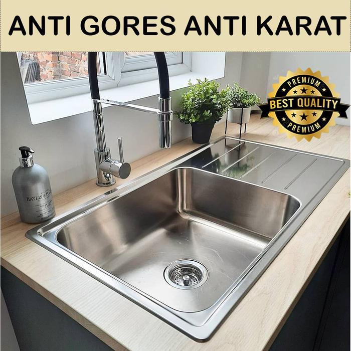 Bak Cuci Piring Wastafel Tempat Cuci Piring Sink Stainless Steel Dapur Tebal Satu Lubang Anti Karat
