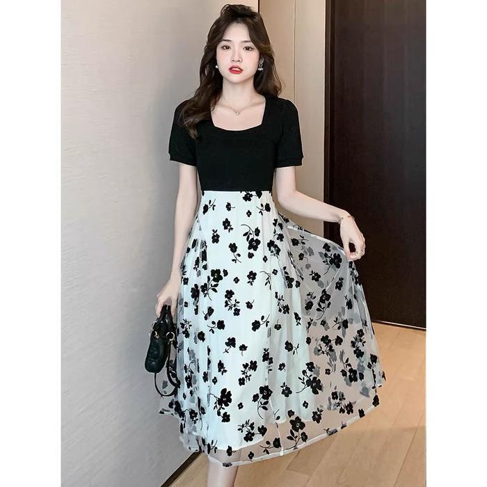 DresQuu- 1321 Elegant Black Dress Formal Wanita Korean Style Vintage Panjang Hitam Jumbo Lebaran
