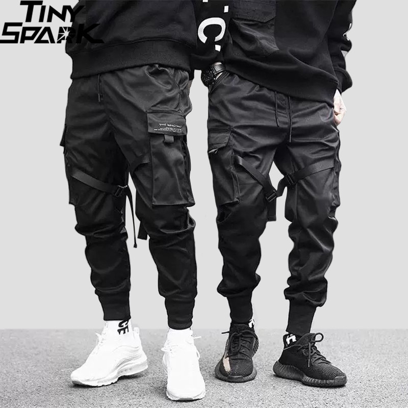 2025 Hip Hop Cargo Pants Pockets Men Streetwear Harajuku Joggers Pants HipHop Swag Ribbion Harem