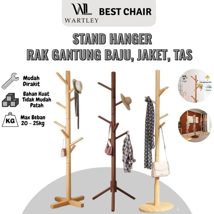 Stand Hanger Kayu Gantungan Baju Tas Gantungan Berdiri Multifungsi