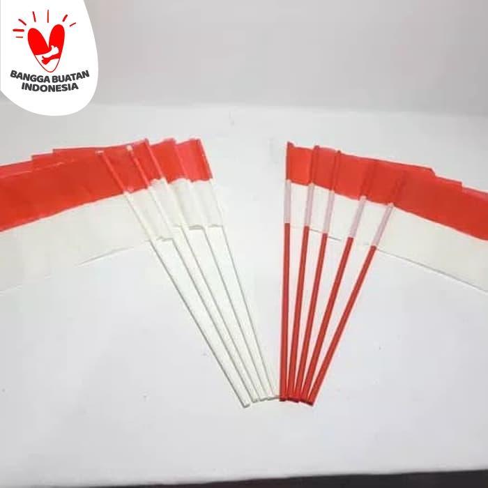 bendera pawai kecil merah putih +gagang plastik
