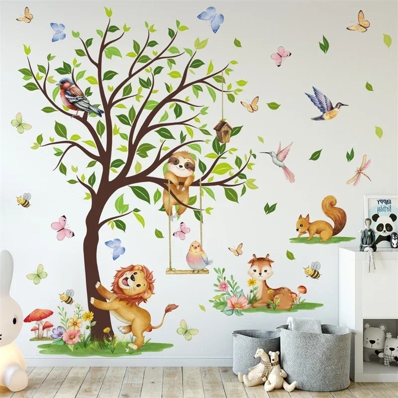 Large Jungle Animals Theme Wall Stickers for Boys Girls Baby Nursery Kids Bedroom Living Room