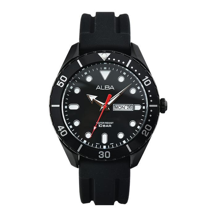 PROMO BESAR Alba AJ6119X1 Black Dial Black Rubber Strap