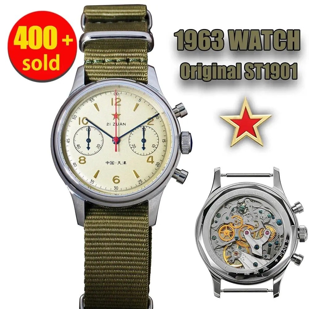 Original Seagull Aviation Chronograph Movement 1963 Watch Men ST1901 Sapphire 40MM Mens Watch no