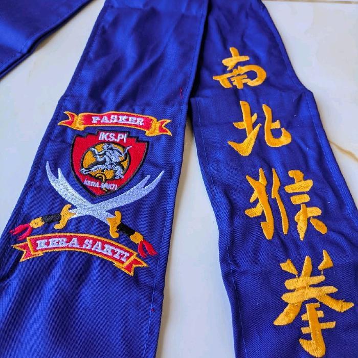 Sabuk Biru Ikspi Kera Sakti Bahan American Drel Motif Bordir Pedang Pasker KS.PI Kera Sakti