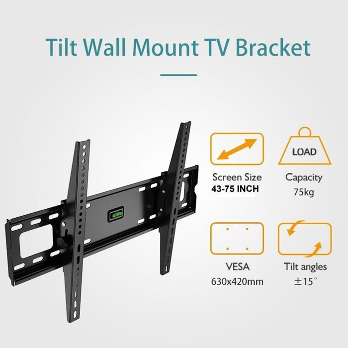 Bracket Braket Breket Brecket TV 40-75 Inch Standard Tilt dengan Aksesori Baut Ring Fisher dan