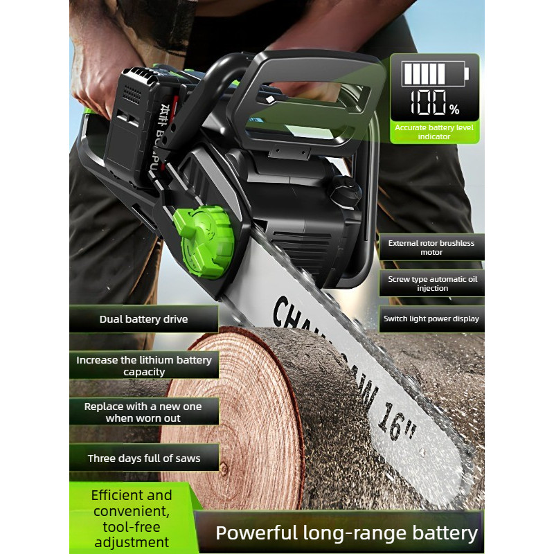 16Inch 18Inch Cordless Chainsaw Lithium Battery Powered Chainsaw for Home Wood Cutting