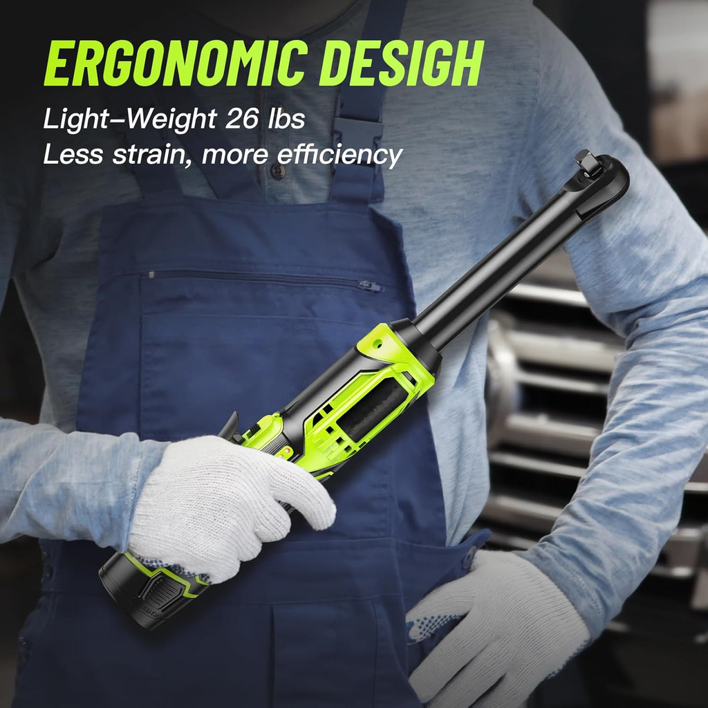 " Extended Cordless Ratchet Wrench 3/8 Inch Cordless Electric Wrench 60Nm Cordless Ratchet 2 Battery