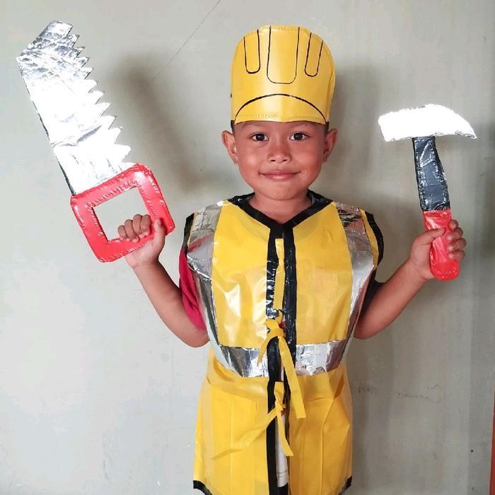 Kostum Profesi Anak Kostum Daur Ulang dari Plastik Kostum Karnaval Kostum Cosplay Fashion