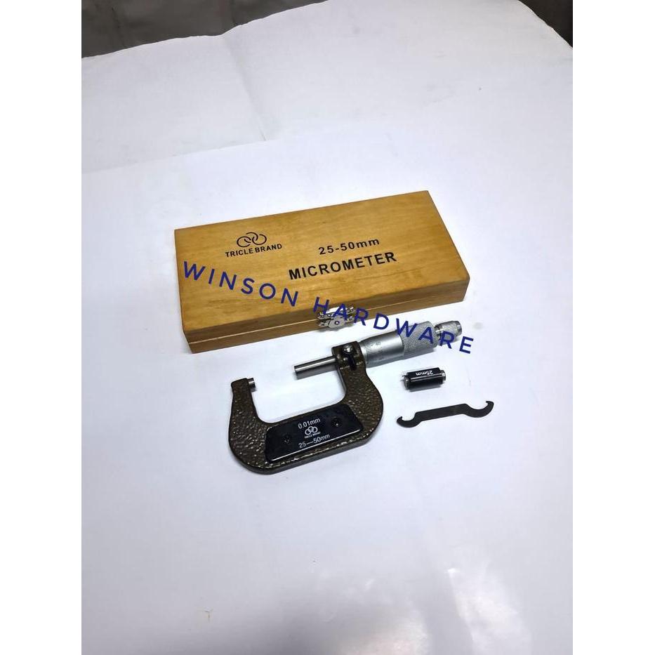 Mikrometer 25 - 50 Mm Kotak Kayu Outside Micrometer Rrc 25-50Mm