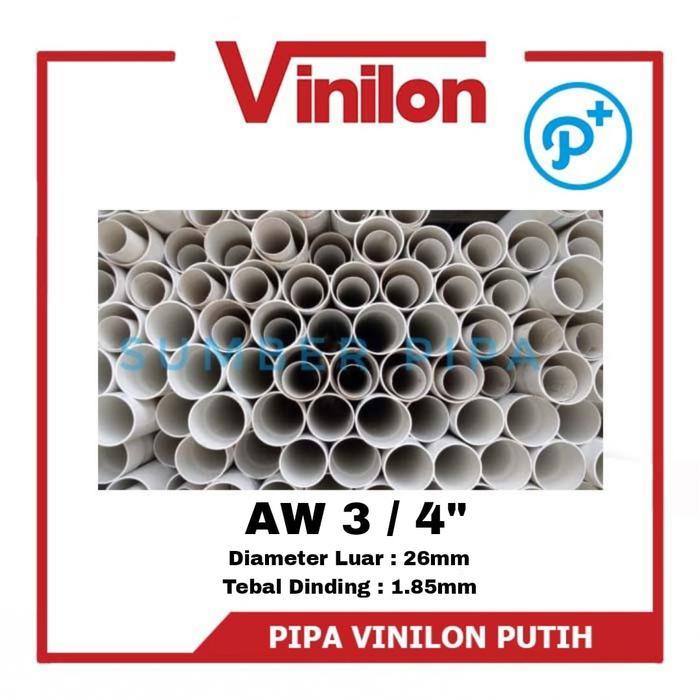 tahumar99 Pipa PVC VINILON Putih AW 3/4" - Paralon 3/4 Inch Panjang 4M
