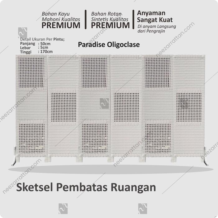 Sketsel Rotan Paradise Oligoclase No.23 Sekat / Penyekat Ruangan Minimalis Pembatas Pakai Roda