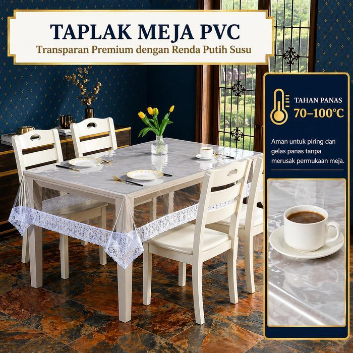 Taplak Meja Makan Transparan List Samping Alas Meja Bening Ruang Tamu Pvc Tebal Anti Air Perlak Meja