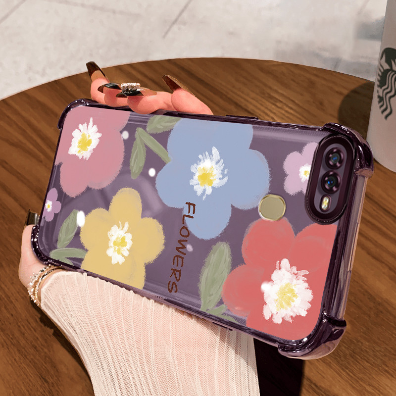 Casing Hp untuk OPPO A7 A5s A12 A12s A11K Case Menggemaskan Bunga cat air Kasing Transparan Cesing A