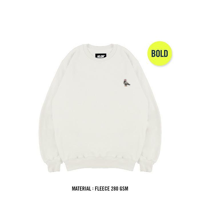 Promo Hooligans Sweater Crewneck Bold Pigeon Light Gray Sweatshirt Basic Fleece Bordir Original