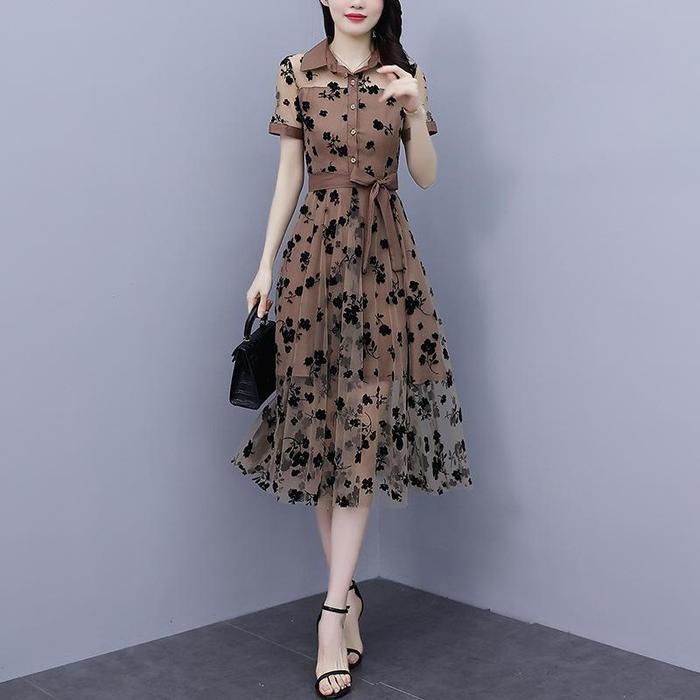 DresQuu- Fanmu 4097 Wanita Gereja Dress Simpel Elegan Korean Style Party Kristen Selutut Brokat
