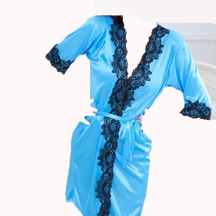 Piyama Kimono Renda Pakaian Tidur Wanita Satin Lingerie