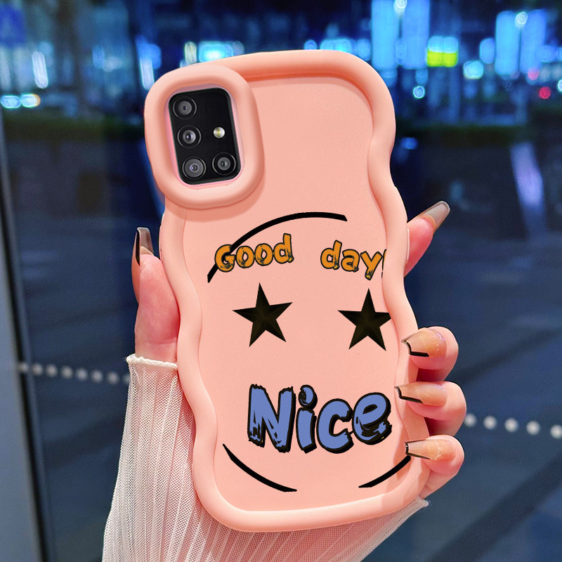 Casing Hp Untuk Samsung A51 M40s Case Emoji mata berbinar Cesing Polos Kasing Macaron gelombang Kesi