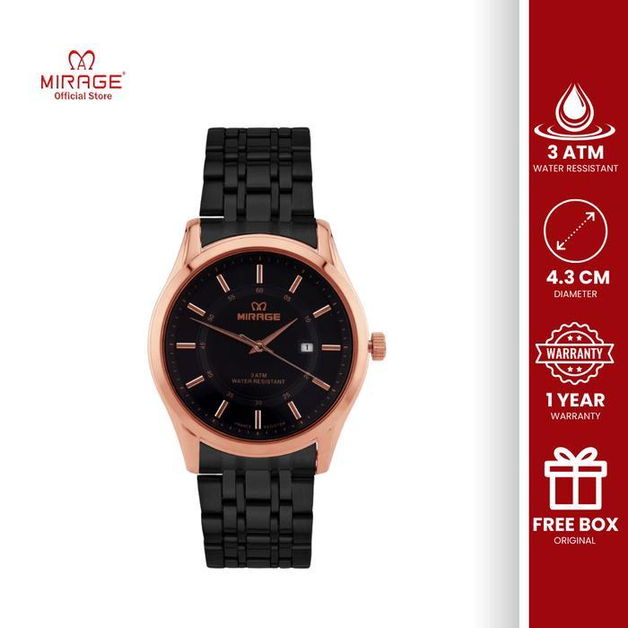 PROMO BESAR Mirage Watch - Jam Tangan Analog Pria Kasual Elegant Hitam Rosegold Anti Air 8830 M