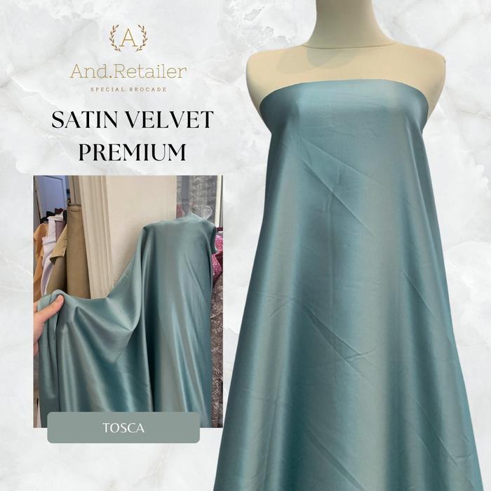 Bahan kain Satin velvet premium silk warna Tosca Hijau (Harga 0.5meter) Bisa untuk Inner/bahan