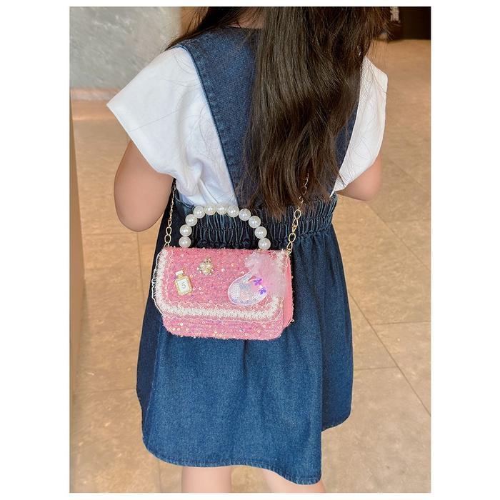 ASLI Import Fashion Korea Tas Selempang Anak Perempuan Gagang Mutiara Sling Bag Tas Motif Angsa Swan