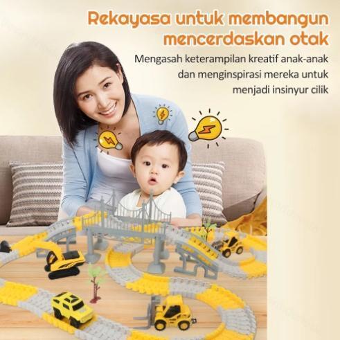 TERBARU Mainan Rel Truk Kota DIY Hadiah Ulang Tahun Anak Laki-laki Set Hadiah Perakitan Rel Kereta