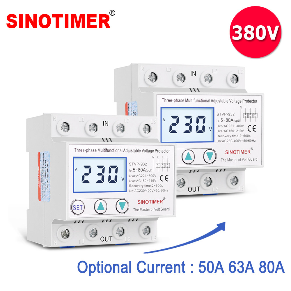 Industrial Three Phase AC 380V 80A Adjustable Surge Voltage Protector Automatic Recovery Over Under