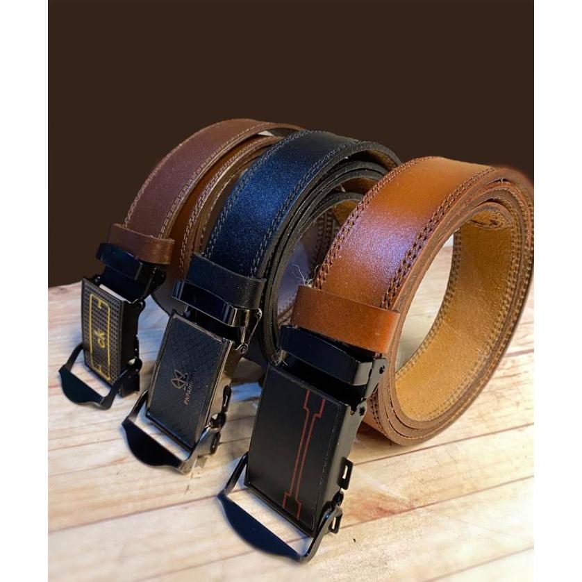 Ikat Pinggang Kulit Sapi Asli Lebar 4 cm Panjang 110-125 cm Gesper Jepit - Hitam