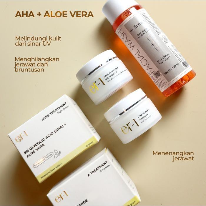 Er-1 Clear Acne Set 3 Pcs - Paket Skincare Kulit Berjerawat - Day Cream Night Cream Facial Cleanser