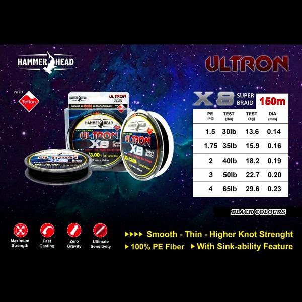 Senar Pe Benang Pe Hammer Head Ultron X8 150M Black Tali Senar Pancing