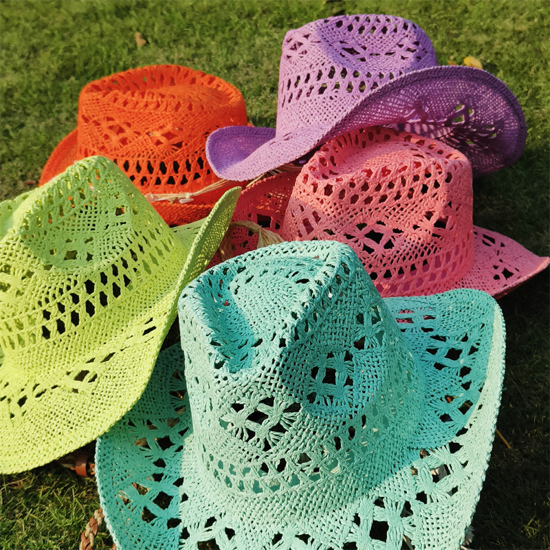 Cowboy Straw hat for women Fashion seashell straw cowboy hat beach summer cowboy Sunshade Jazz Hat