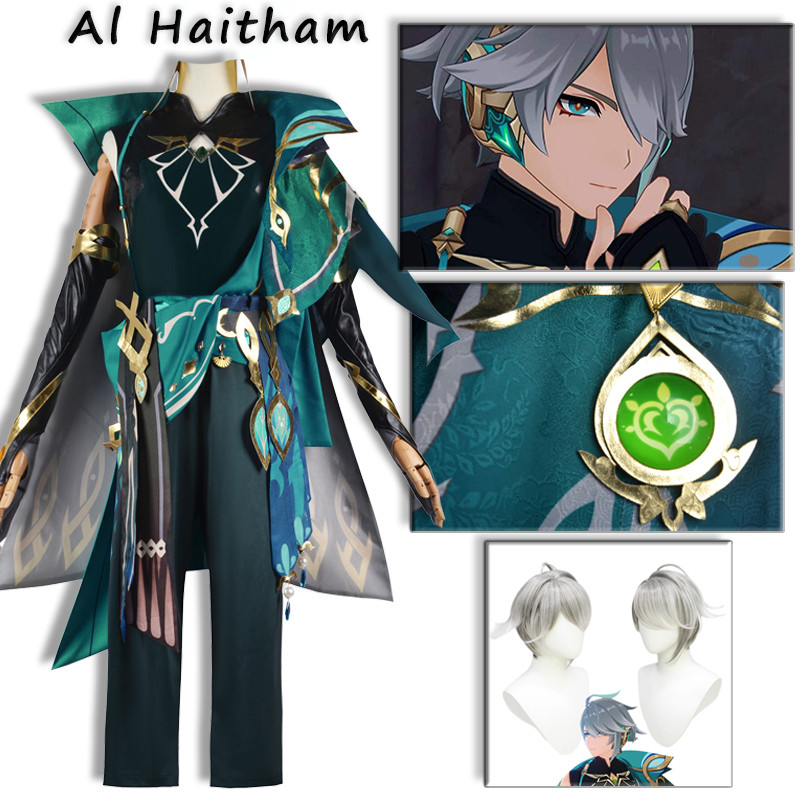 . Genshin Impacto Al Haitham Cosplay Costume Party Outfit Wig Sumeru -