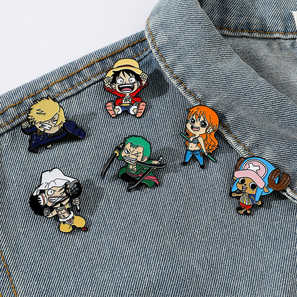 6 Pcs Cute One Piece Anime Cartoon Pin Creative Characters Metal Badge Accessories Brooch Luffy