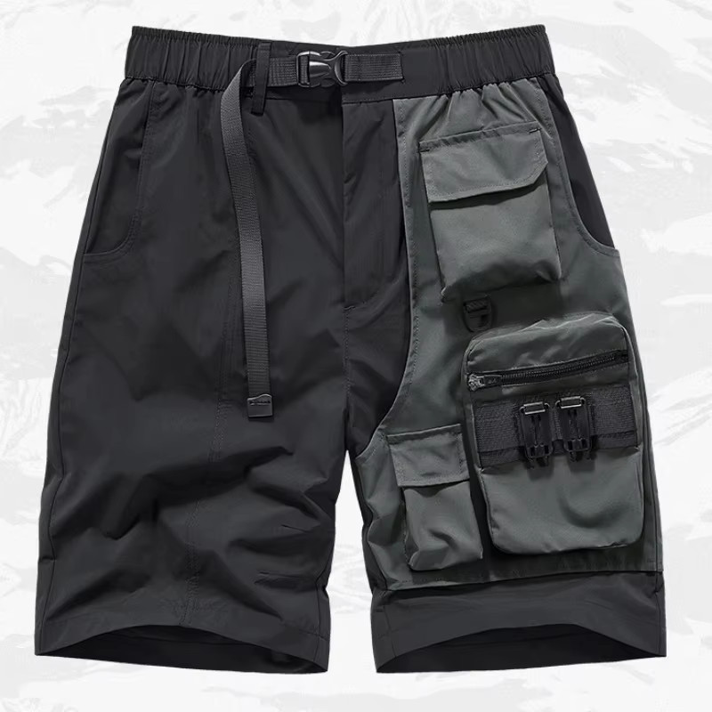 Fake Two Pieces Patchwork Design Multi-pocket Tactical Cargo Shorts Mens Clothing Y2K Punk Style