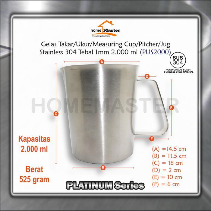 Gelas Takar/Ukur/Measuring Cup/Pitcher/Jug Stainless 2000 Ml Pus2000