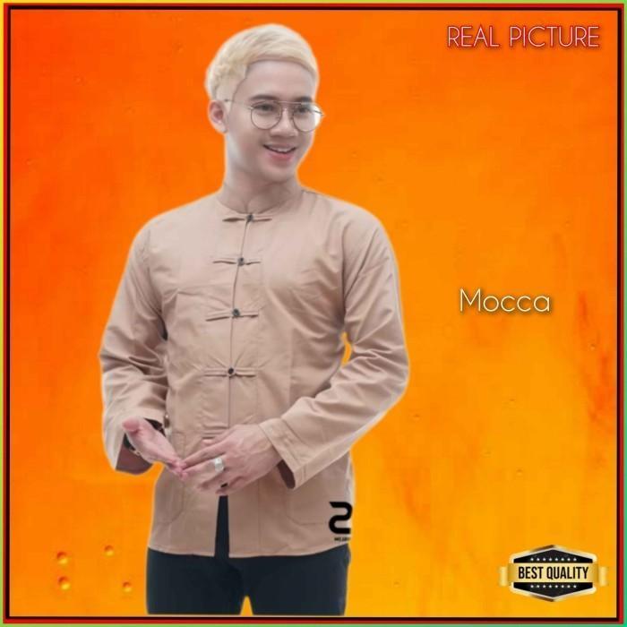 Baju Imlek Pria Jumbo LD 112 116 120 124 130 Kemeja Cheongsam Mocca