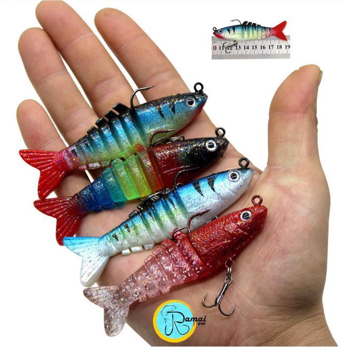Soft Lure umpan pancing 9cm Umpan Ikan karet terpasang mata Kail