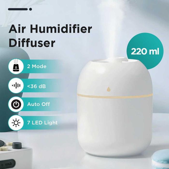 Hepa Center - Humidifier Diffuser Usb Mini Air Purifier Aromatherapy 220Ml Dengan 7 Led Light & Auto