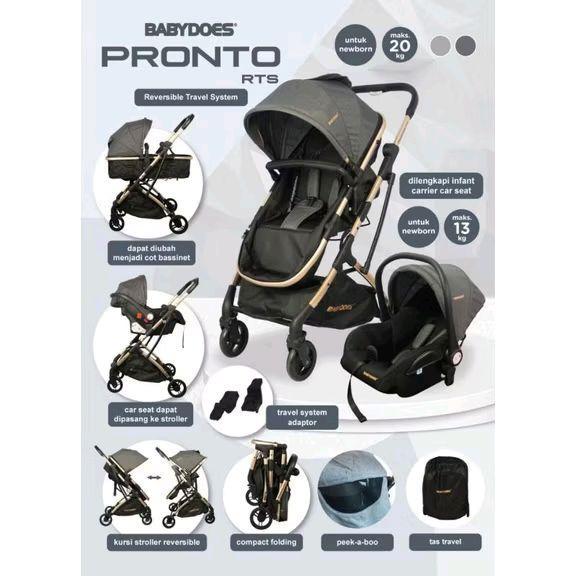 Stroller Babydoes Pronto Rts Reversible Travel System included Carseat - PRONTO RTS DARK GREY